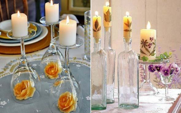 Velas e taças para decorar mesa de jantar 002