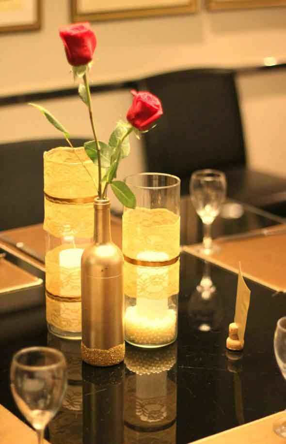 Velas e taças para decorar mesa de jantar 012